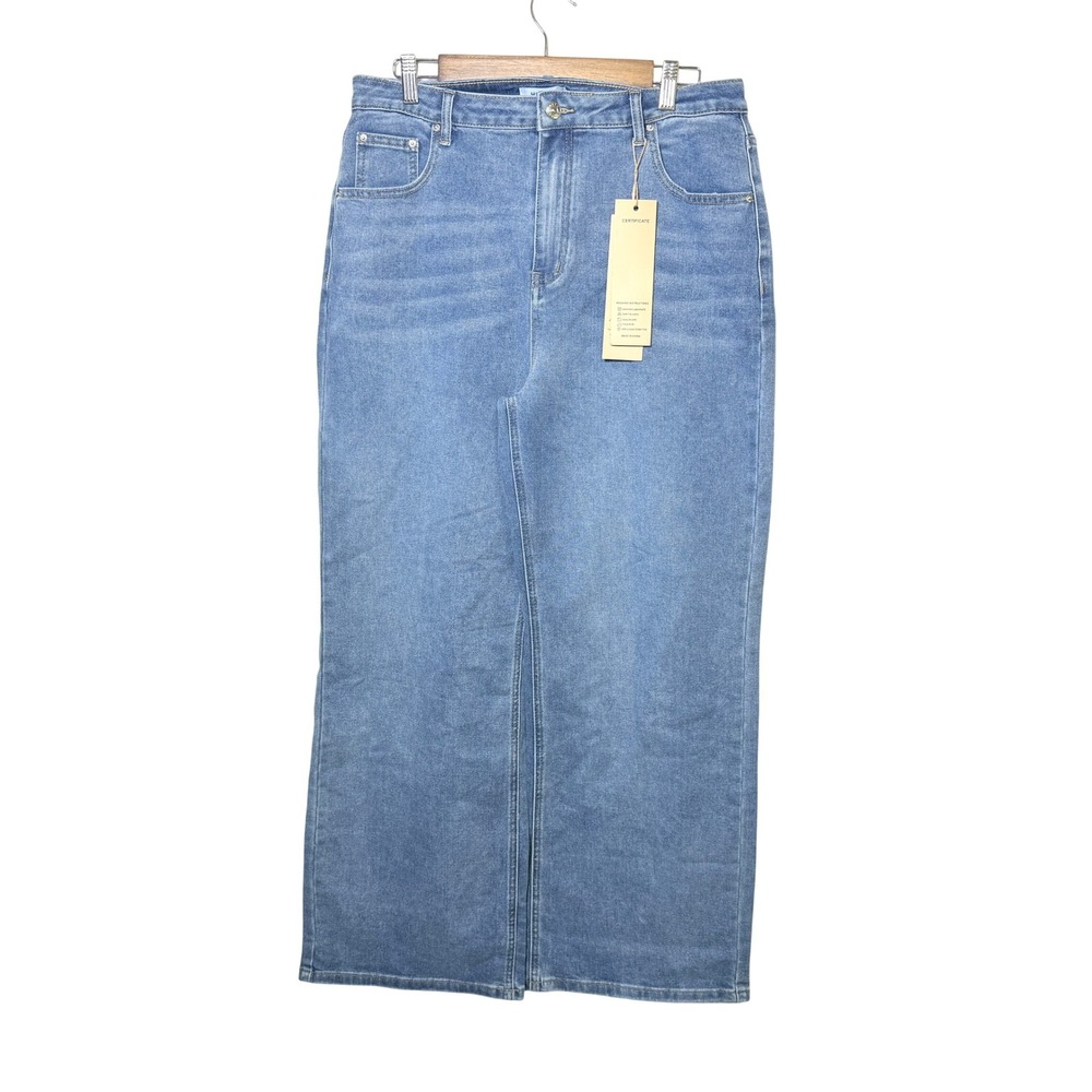 HDLTE Womens High Waisted Wide Leg Jeans Light Wash Blue Size XL NWT